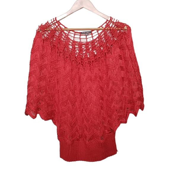 🌻3 for $ 18 Roz & Ali Coral Pink Open Crochet Top - Picture 1 of 4